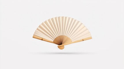 Elegant White Fan with Natural Wooden Handle on White Background for Minimalist Aesthetic