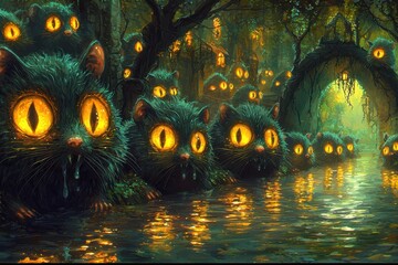 A dimly lit alley with rats emerging from sewer grates, their glowing eyes reflecting off puddles on the ground. The scene emphasizes the connection between poor sanitation and the spread of 