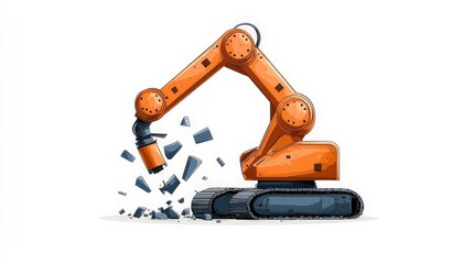 Industrial Robot Arm Demolishing Concrete Block with Precision and Efficiency