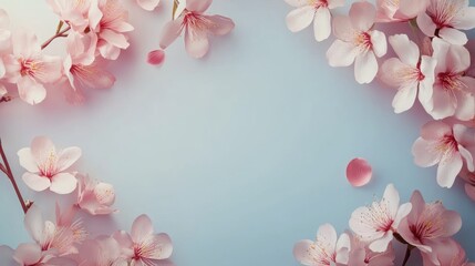 Fototapeta premium Elegant pastel flower branches on pastel background. Wedding invitations, greeting cards, wallpaper, background, frame