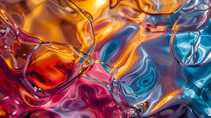 A colorful, abstract painting of water with a blue and red swirl.