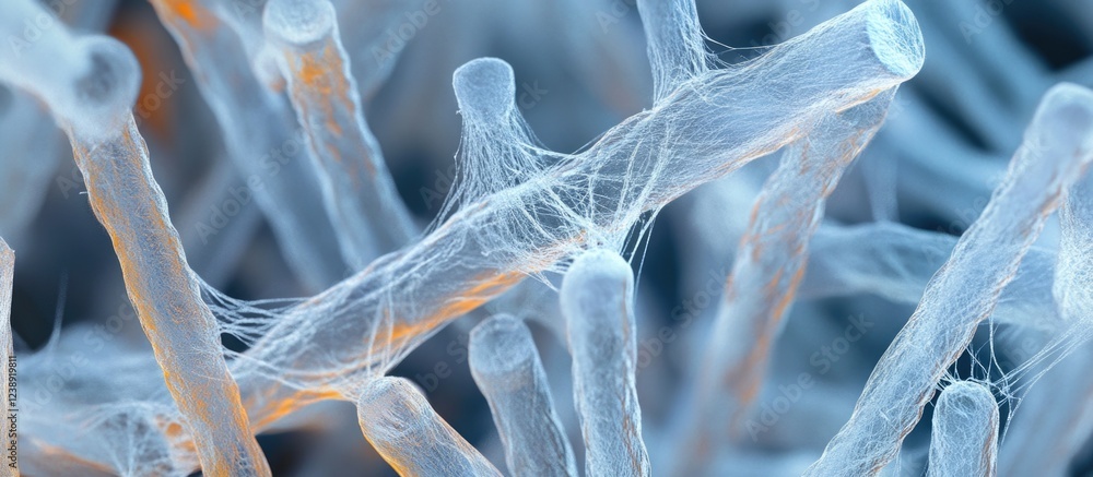 Poster microscopic view of trichoderma fungal hyphae with network structure