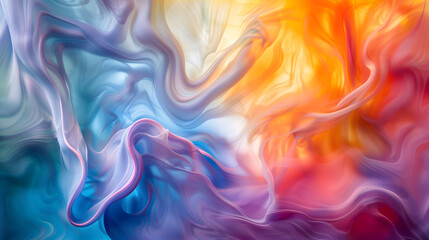 A colorful abstract painting with a blue, purple, and orange swirl. 