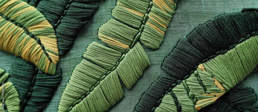 Poster close-up of textured green abstract leaf patterns on fabric surface