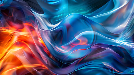 Obraz premium A colorful abstract painting with a blue and orange swirl.