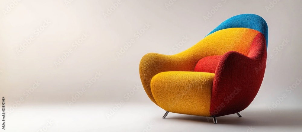 Poster colorful modern armchair with abstract pattern in minimalist interior setting with soft lighting and
