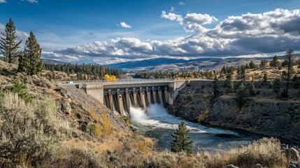 Obraz premium A hydroelectric dam in a mountainous landscape.