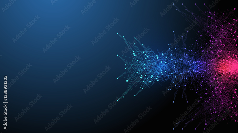 Aufkleber Scientific vector illustration quantum computer technology. Plexus fiction effect. Deep learning artificial intelligence. Big data algorithms visualization. Quantum explosion background.