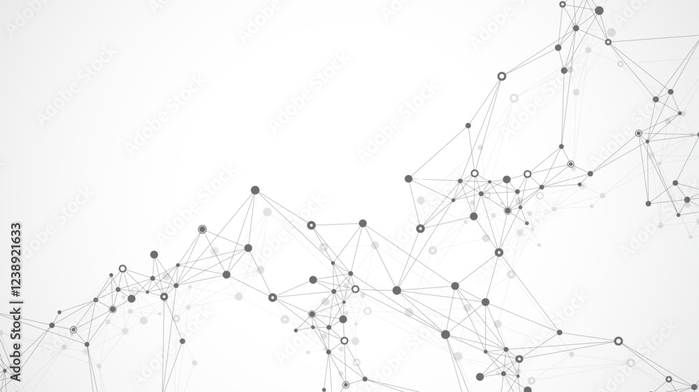 Fototapete Abstract dynamic motion lines and dots connection background with plexus effect. Digital streaming background, wave flow. Dotted plexus stream background. Futuristic tech vector illustration
