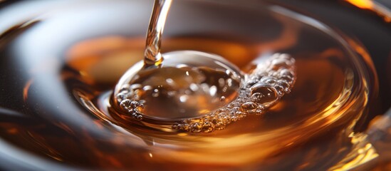 Close-Up of Liquid Pouring into Glass Creating Bubbles and Ripples