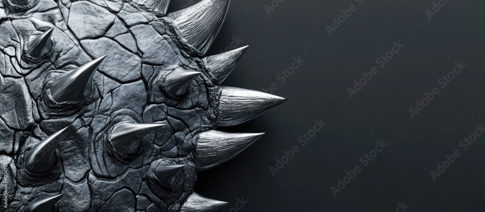 Aufkleber abstract metallic spiked object against dark background with copy space