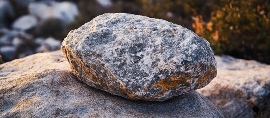 Weathered stone on sunlit rock with natural background details