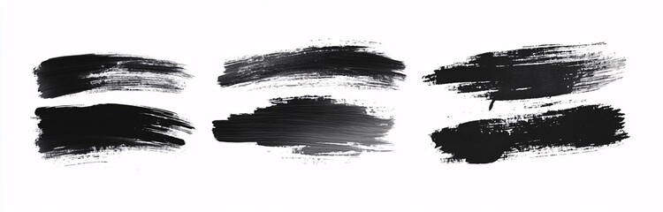 Collection of black paint brush strokes on white background