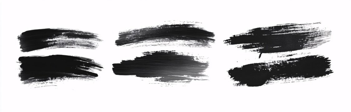 Collection of black paint brush strokes on white background