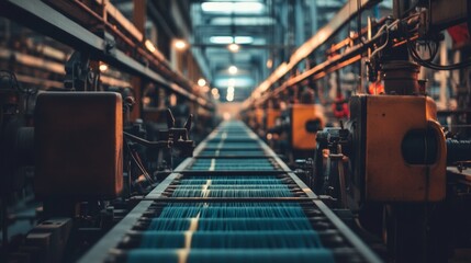 Fototapeta premium A large, eco-friendly textile factory with automated weaving machines. 