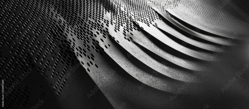 Aufkleber abstract geometric pattern with curved metallic waves and perforated surface texture in black and wh