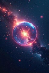 Obraz premium Crystal orb glows within vast interstellar space, mystical realms, luminous vision