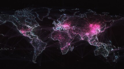 Global Network Connections Illuminated World Map
