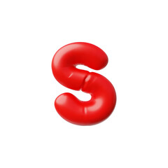 3D inflated balloon red S uppercase letter of English alphabet, vector render typing symbol volume puffy font air figure