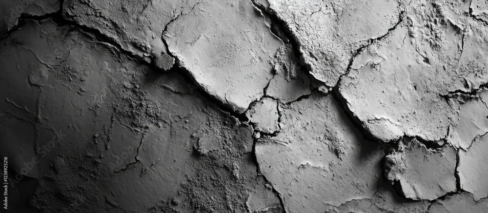 Poster cracked dry earth texture with visible fissures and rough patterns in monochrome tones