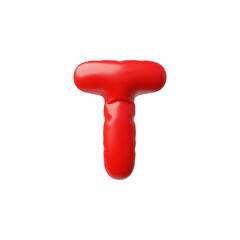 English alphabet uppercase letter T from red inflated balloon 3D vector icon, render typing symbol puffy font air figure