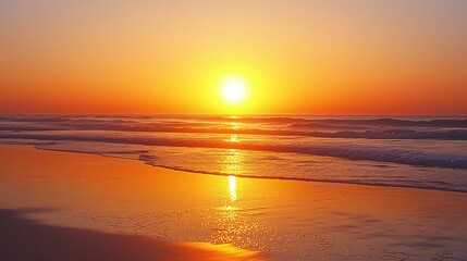 Fototapeta premium image of the sun reflecting on the water at sunset, creating a mesmerizing pattern of light and shadow. Copy space below. Sunset.Sunrise over a beach 