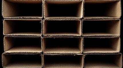 Empty cardboard boxes, stacked neatly.