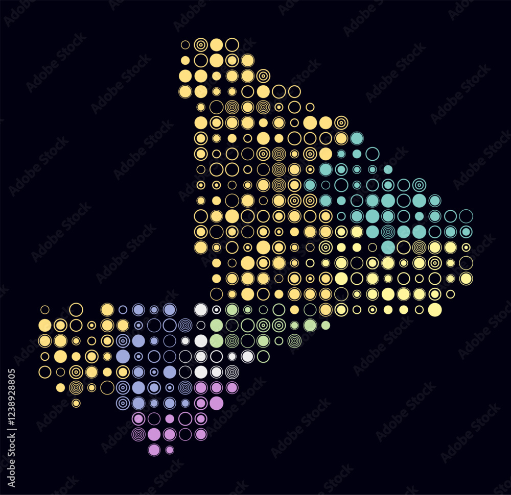 Poster mali, shape of the country built of colored cells. digital style map of mali on dark background. lar