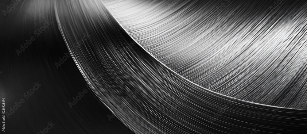 Poster metallic texture with curved lines and reflective surface on dark background featuring abstract desi