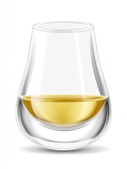 Whisky tasting glass, golden liquor, white background, alcohol beverage