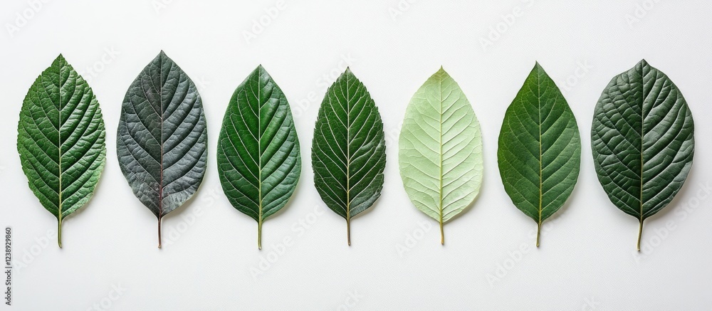 Aufkleber assorted green leaves arranged horizontally on a flat surface with a white background ideal for bota