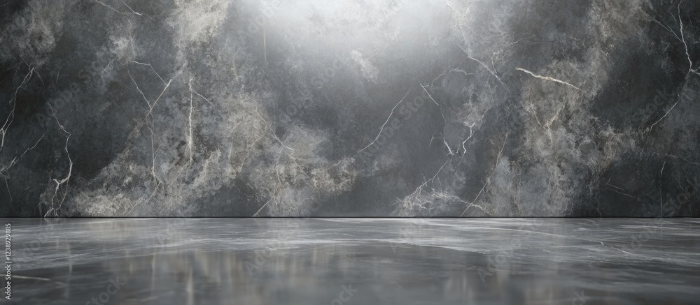 Poster gray marble texture background with reflective floor and soft light source highlighting the surface 