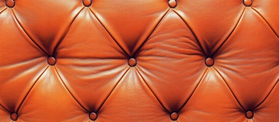 Close-up of tufted orange leather upholstery background with button details and soft texture Suitable for interior design and fabric presentation