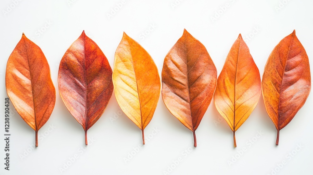 Poster diverse collection of autumn leaves arranged in a row on a neutral background with ample copy space 