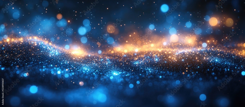 Poster abstract colorful glittering background with blue and orange bokeh lights and sparkles creating a dr