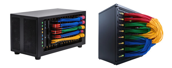Colorful Ethernet Cables Connected to Network Storage Device Setup