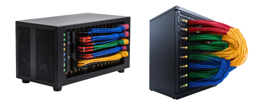Colorful Ethernet Cables Connected to Network Storage Device Setup