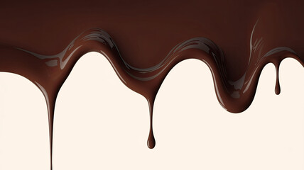 A Smooth, Glossy, and Dark Brown Liquid, Possibly Chocolate, Dripping and Pooling in a Wavy Pattern, with Intricate Droplets Hanging Down, Creating Depth and Dimension, Isolated on White Background