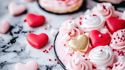 Naklejka premium Valentine's day dessert display romantic setting gourmet treats sweet environment close-up view abstract luxury concept