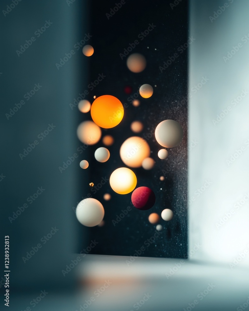 Poster spaceship navigating a particle maze surreal environment glowing orbs dreamlike experience intense v