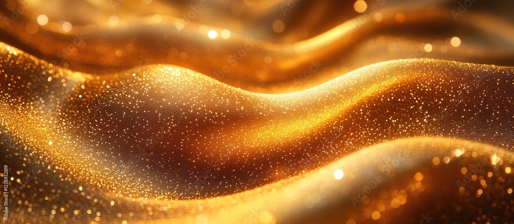 Poster Shimmering golden fabric with waves and sparkles creating a luxurious texture and appearance with depth and warmth