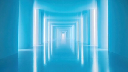 Obraz premium A modern minimalist background, delicate blue tones merging in a fluid gradient, gentle geometric curves forming an elegant depth