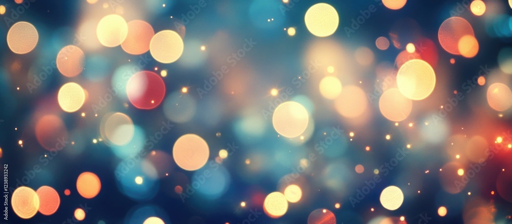 Poster abstract bokeh background with colorful blurred circles in various sizes and colors, suitable for ar