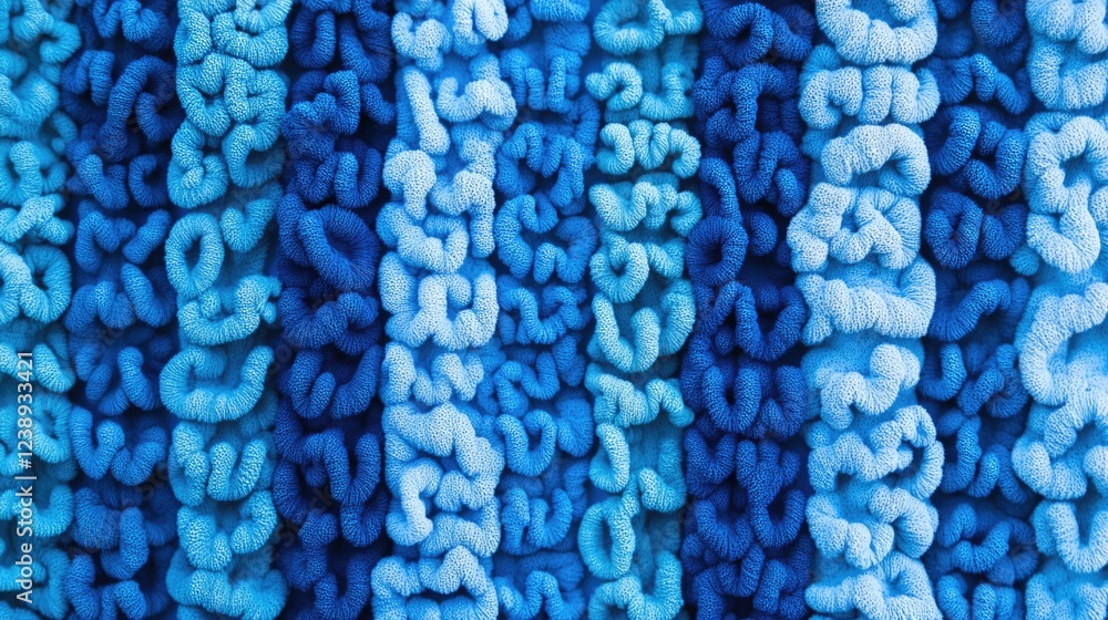 Poster textured fabric pattern in shades of blue with intertwining loops for design and textile backgrounds