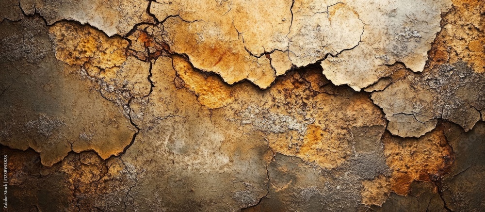 Aufkleber cracked and weathered surface texture of old wall with peeling paint and rust colored patches suitab