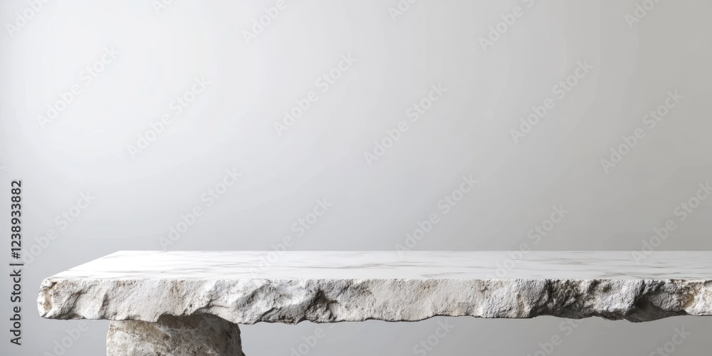 Poster minimalist stone table with rough edges on concrete pedestal against a neutral background showcasing