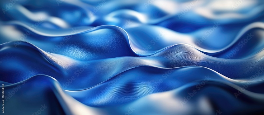 Poster blue fabric waves with smooth texture and depth, creating abstract patterns suitable for backgrounds