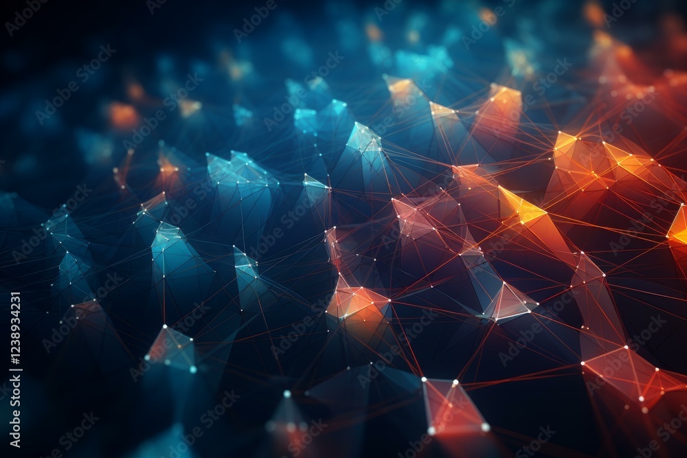 Poster plexus effect with glowing lines connecting triangular facets forming a futuristic network