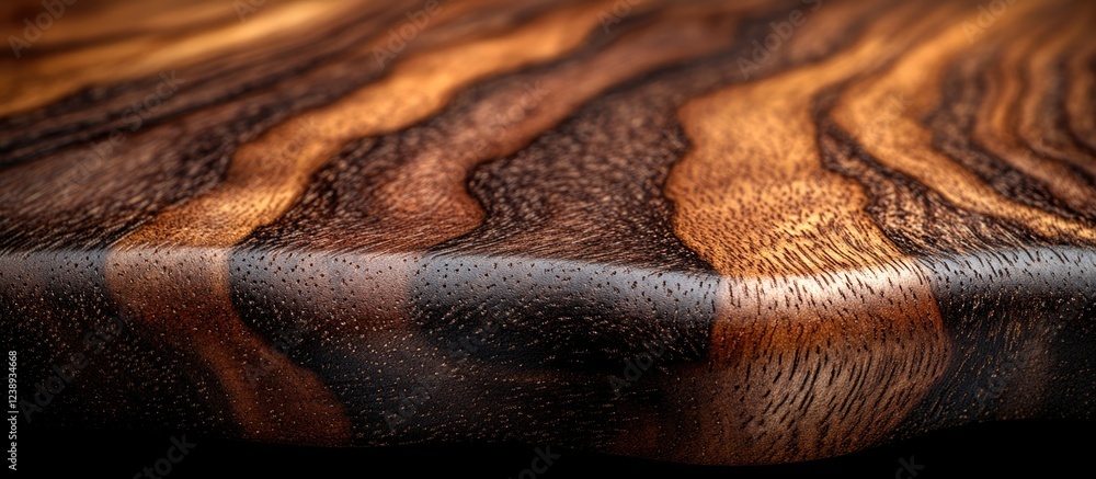 Poster close-up of polished wooden surface with unique grain patterns and rich color variations for texture