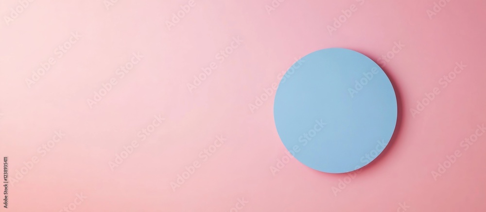 Poster minimalist blue circular object on pink background with smooth gradient copy space
